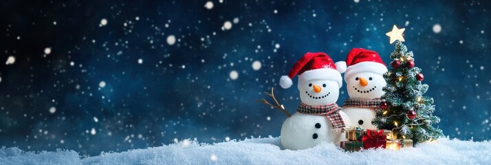 Fototapeta premium Cute snowman. Winter holiday theme.