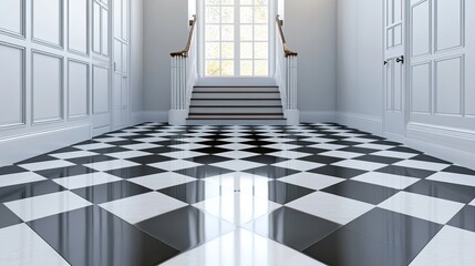 Elegant Black and White Checkered Floor Design