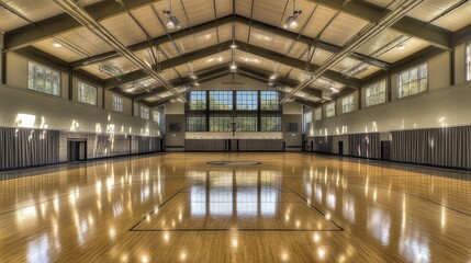 Bright Indoor Basketball Court with Polished Floor