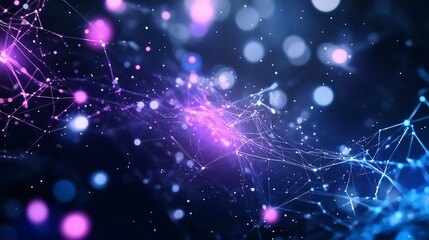 Obraz premium Abstract digital network with glowing pink and blue lights, representing futuristic technology, connections, and communication.