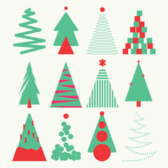 Christmas trees simple flat solid icon set with pop color style for web part 2