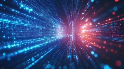 Abstract Digital Tunnel with Blue and Red Lights