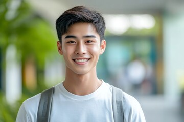 Portrait of young handsome asian beauty smile man isolated background, Generative AI