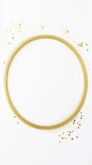 Gold glitter circle frame isolated white background. Vertical.