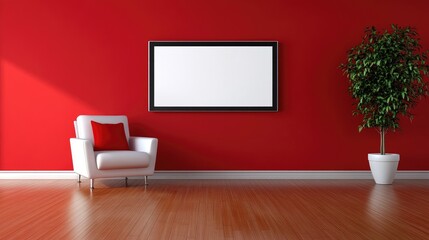 Modern Living Room with Red Wall and White Furniture