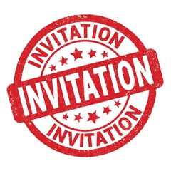 INVITATION text written on red round stamp sign.