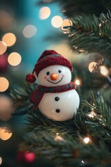 Obraz premium Cute snowman. Winter holiday theme.