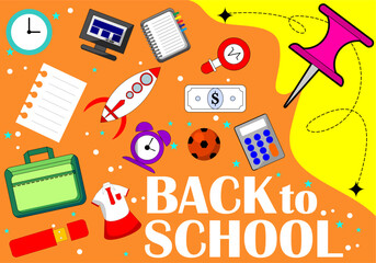 Back to school banner. Vector hand drawn poster with doodles of school supplies