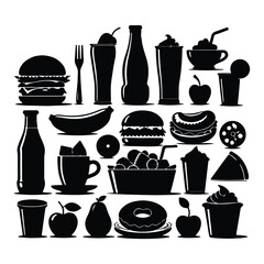 silhouette Food and drinks vector set icon on white background
