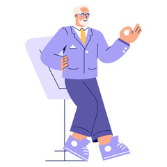 Older Businessman. Flat Vector Illustration