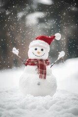 Fototapeta premium Cute snowman. Winter holiday theme.