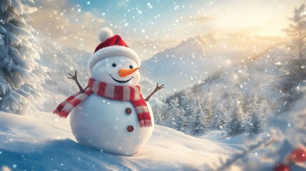 Obraz premium Cute snowman. Winter holiday theme.