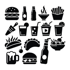 silhouette Food and drinks vector set icon on white background