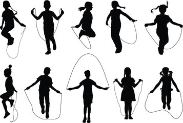 children playing with a jumping rope silhouette