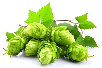 Obraz premium Fresh green hops with leaves, beer brewing, natural herbal on transparent background