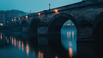 Serene Bridge at Dusk Over Still Water