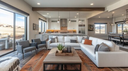 Modern Living Room with Cozy Decor and Scenic View