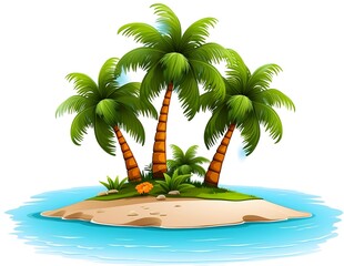 Obraz premium Tropical islan with palm trees surrounded by water on transparent background paradise illustration