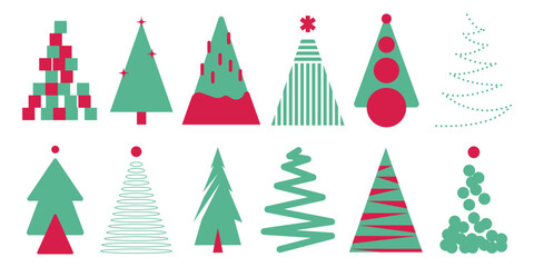 Christmas trees illustration solid icon set with retro vintage color style landscape [Converted]