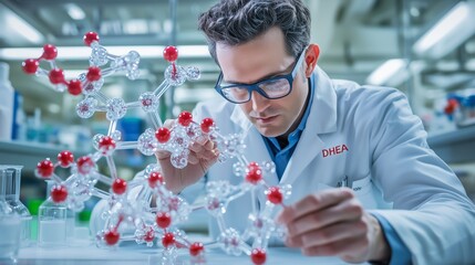 Scientist Analyzing Molecular Model in Laboratory – Exploring Advances in Chemical Research and Innovation