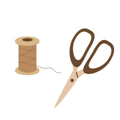 Scissors and thread. Vector illustration isolated on a white background.