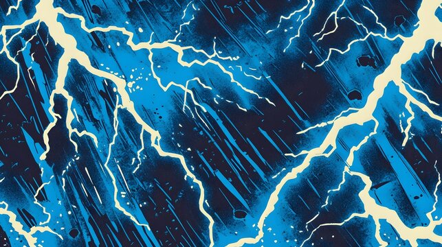 stream of blue lightning strikes, half vintage comic book pattern