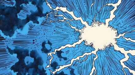 stream of blue lightning strikes, half vintage comic book pattern