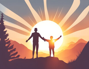 a man standing on the top of a mountain at sunset