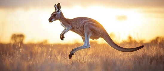 Kangaroo Leaping Through Golden Sunset