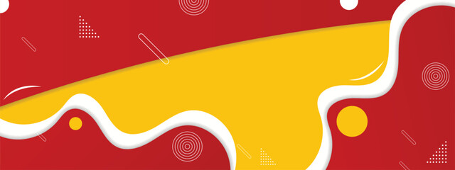 Wave banner template for food vector. Web background design with combination color red and yellow