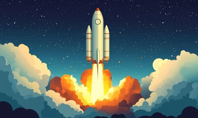Rocket launch The rocket launch serves as a powerful metaphor for the strategic planning and lift-off of the startup, Generative AI