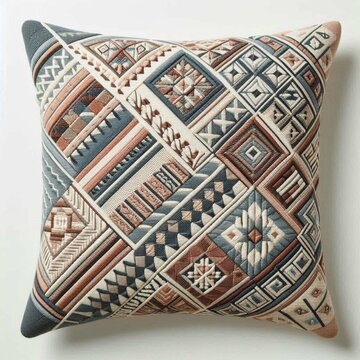 Cuscino decorativo con ricami geometrici etnici