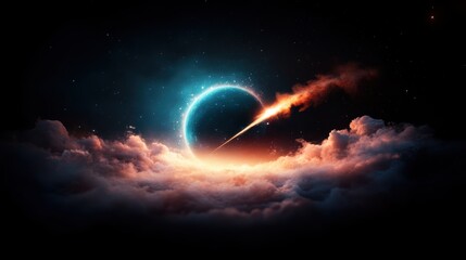 Obraz premium A colorful illustration of a black hole, showcasing its gravitational pull and event horizon.