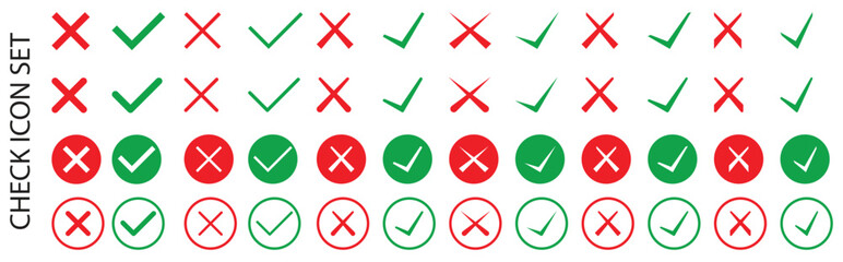 Check and cross mark icon set . Red and green 