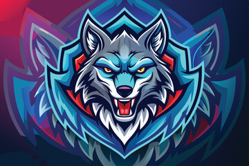 Obraz premium Fierce Wolf Logo Vector Illustration, Premium Blue & Red Wolf Design, wolf logo vector file, 