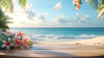 3D rendering of summer tropical beach ocean style product booth background
