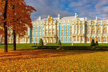 Catherine palace and park in autumn, Tsarskoe Selo (Pushkin), Saint Petersburg, Russia