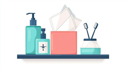 Obraz premium A facial tissue box illustration, bathroom item, flat design, soft pastel colors, isolated on white background