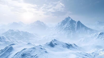 Obraz premium Majestic Snowy Mountain Peaks in Misty Winter Landscape
