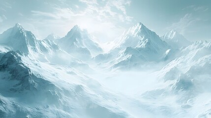 Obraz premium Majestic Snowy Peaks Piercing Through Misty Wilderness Landscape