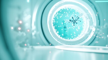 Fototapeta premium A laboratory filled with advanced scientific equipment, including centrifuges, spectrophotometers, and microscopes, with a focus on intricate details and textures.