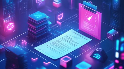 Quality Certificate and Checklist document inspecting target marketing planning assignment with quality management. futuristic business. Generative Ai