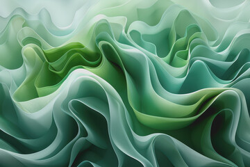Fototapeta premium Abstract green background with wavy shapes and fluid lines. With organic shapes in light green.