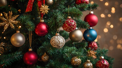 Fototapeta premium christmas tree decoration, created with Generative AI technology.