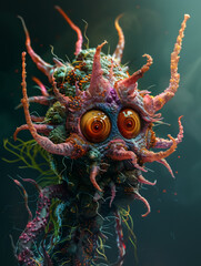 vibrant and surreal creature with multiple tentacle like appendages and large, expressive eyes, evoking sense of wonder and intrigue
