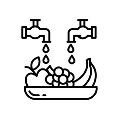 Wash Fruits Outline Icon, Vector illustration