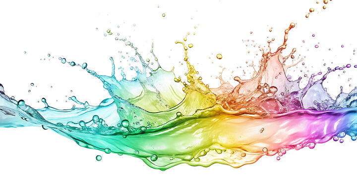 colorful rainbow colored liquid splashing isolated on white background.AI GENERATED