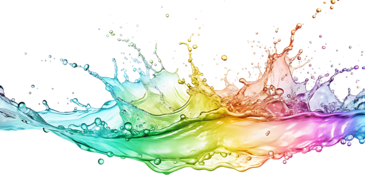 colorful rainbow colored liquid splashing isolated on white background.AI GENERATED