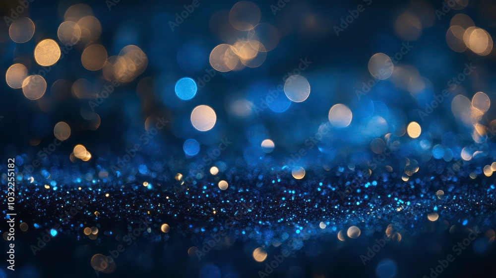 Canvas Prints abstract blue and gold bokeh background with blurred lights and glitter.