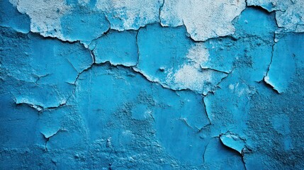 Obraz premium Close-up of a weathered blue wall with peeling paint, showing cracks and texture.